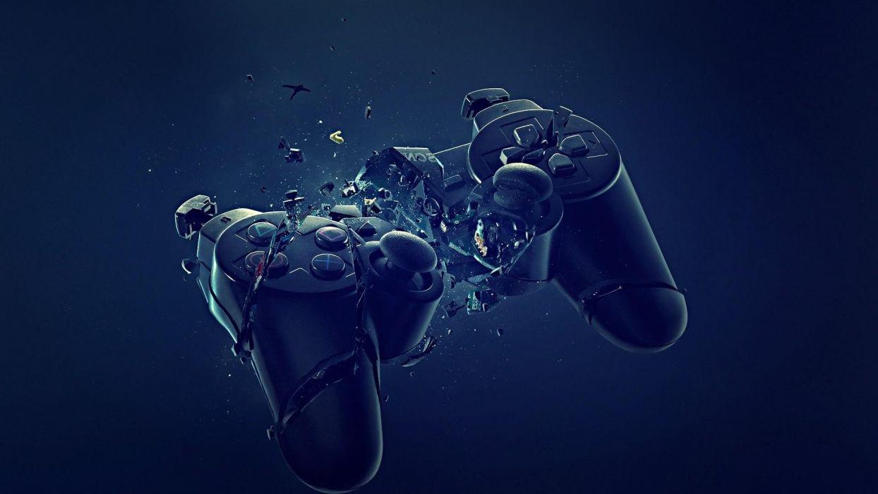Abstract blue black dark broken PlayStation joysticks controller