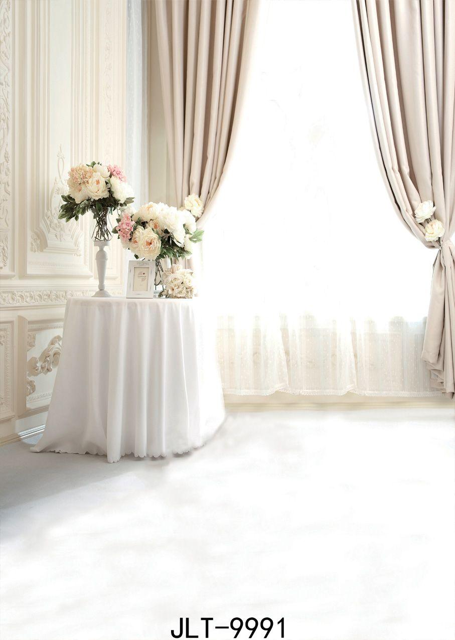 SJOLOON Classical decor French window white curtain photo background
