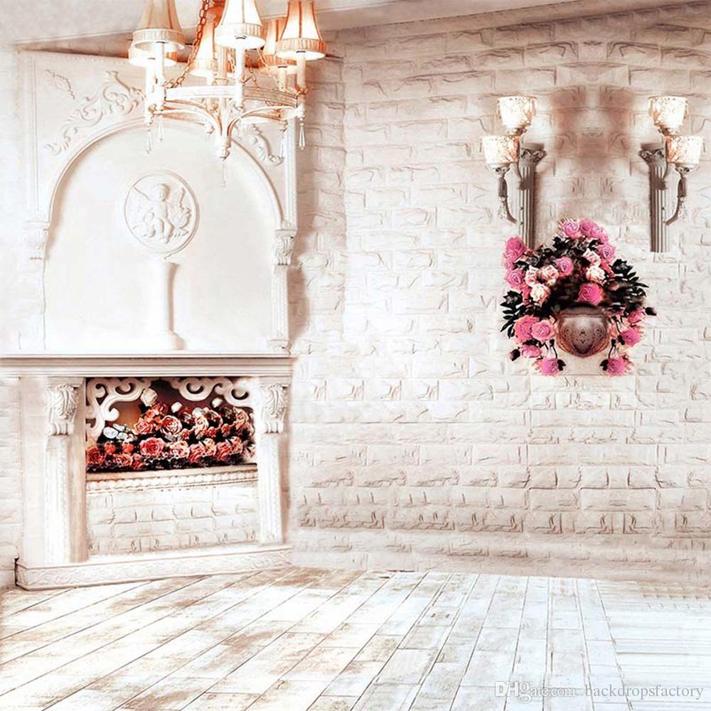 Indoor Brick Wall Photography Wedding Backdrop Chandelier Pink