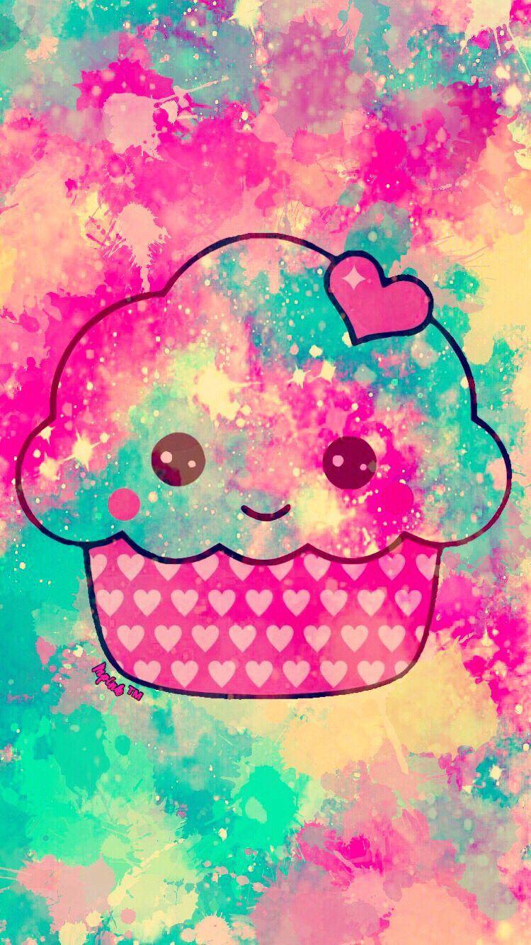 Pink Splatter Kawaii Cupcake Wallpaper #androidwallpaper