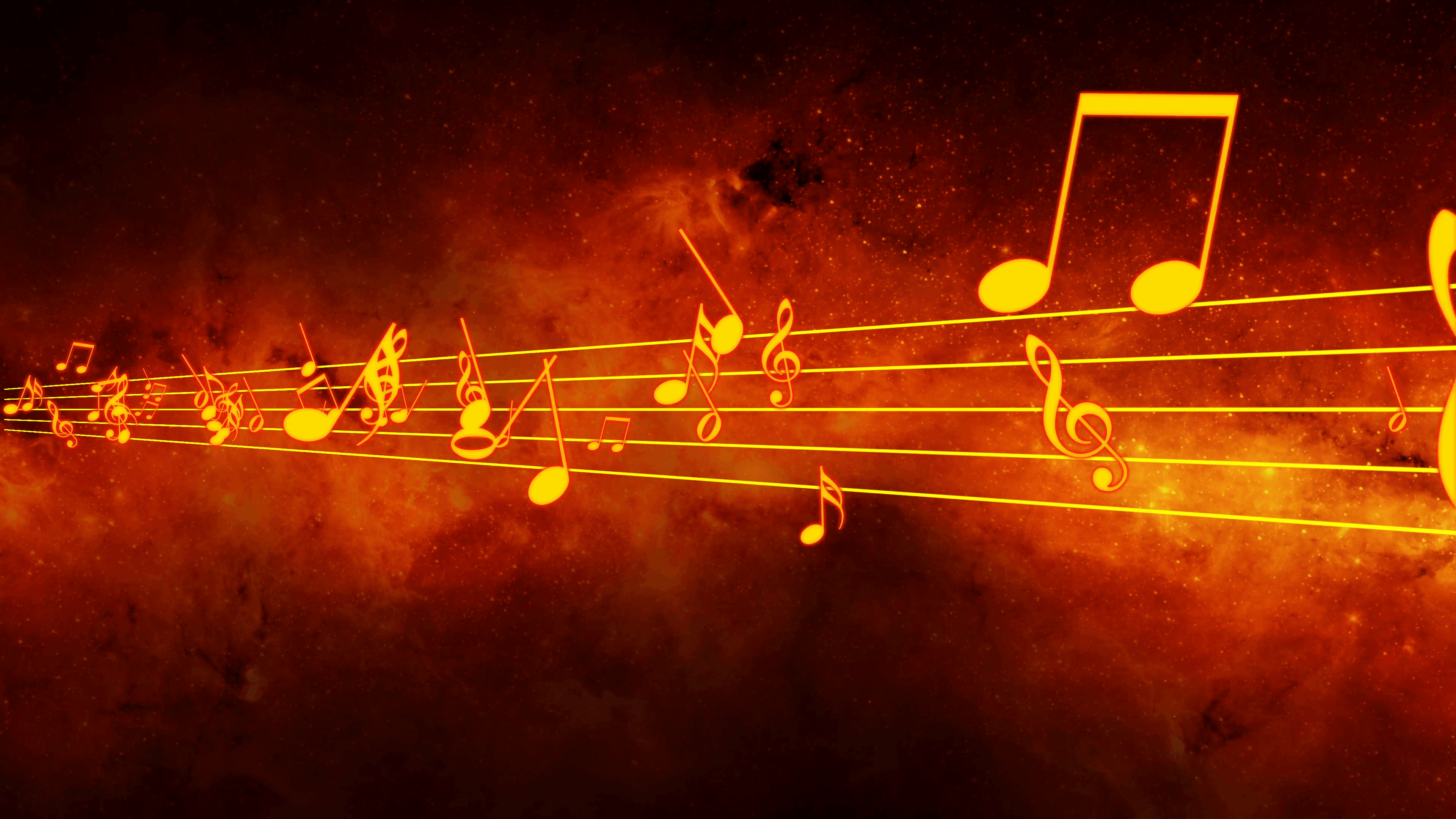 Animated background with musical notes, Music notes flowing, flying