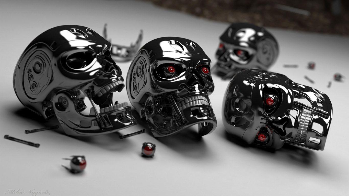 Metallic Skulls 3D Wallpaper