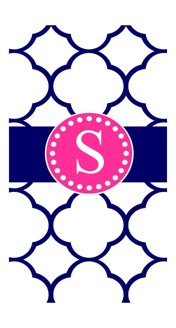 Navy blue and pink S monogram. Cute Phone Wallpaper