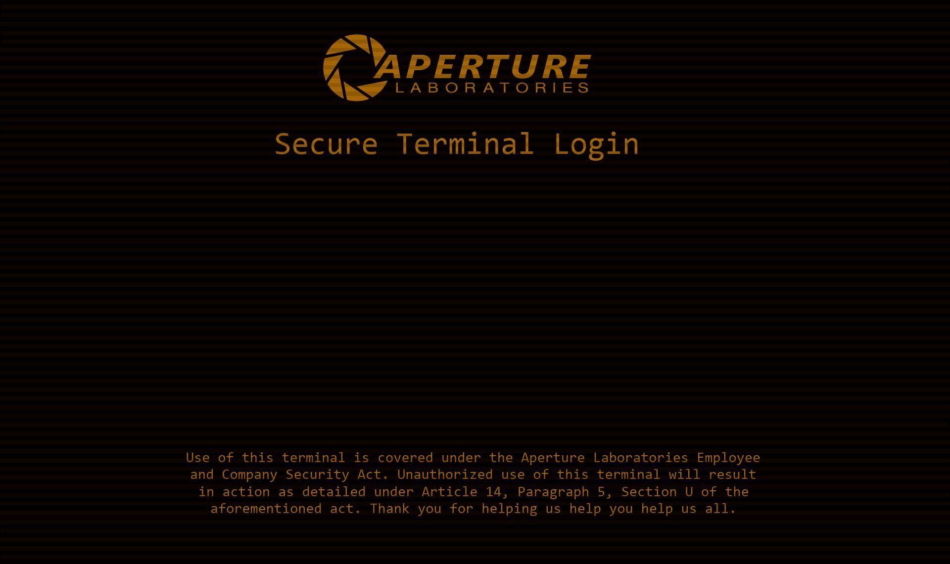 Aperture Science login screen from the videogame Portal(2007)