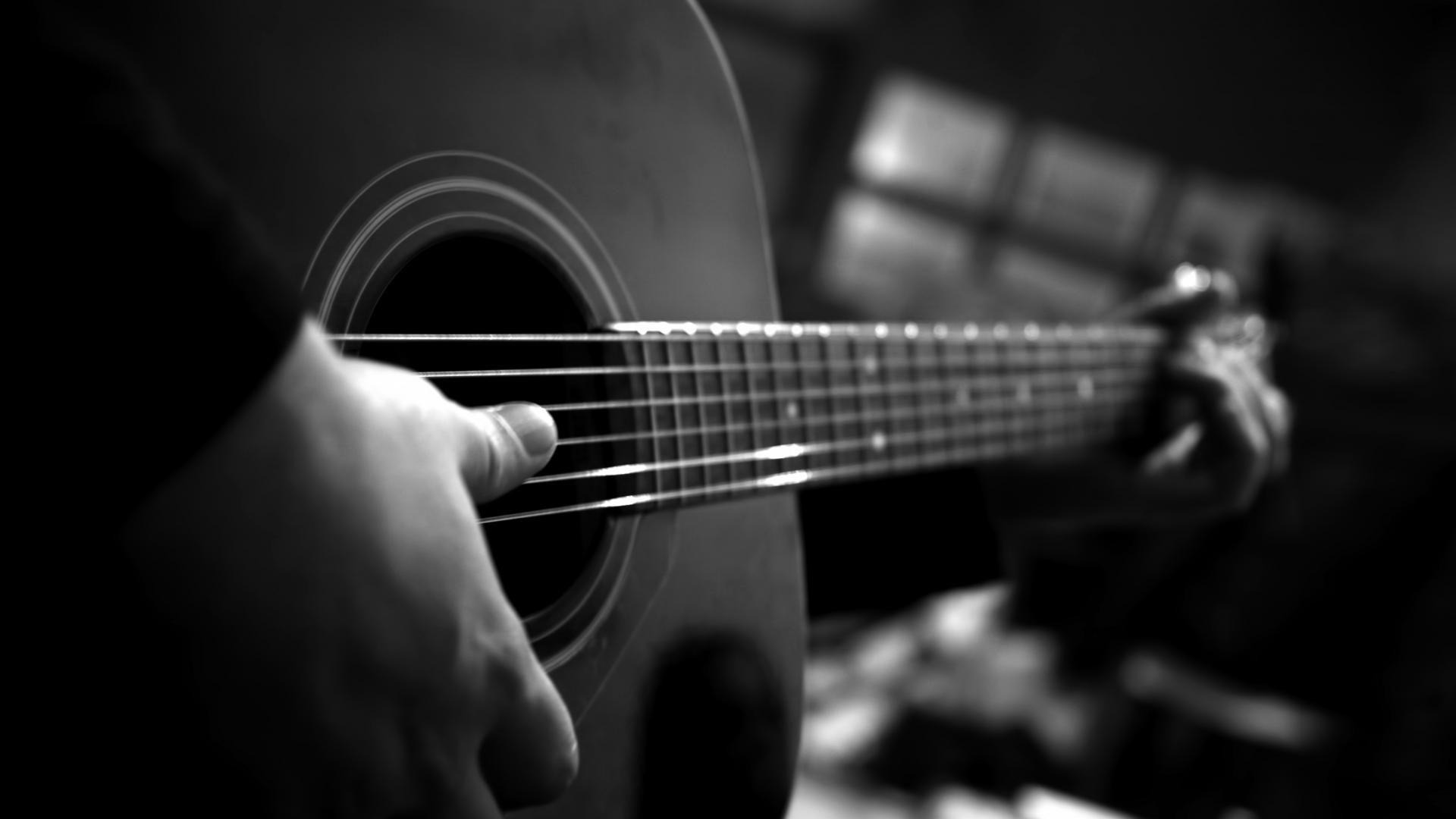 Black and white music acoustic guitars wallpaper