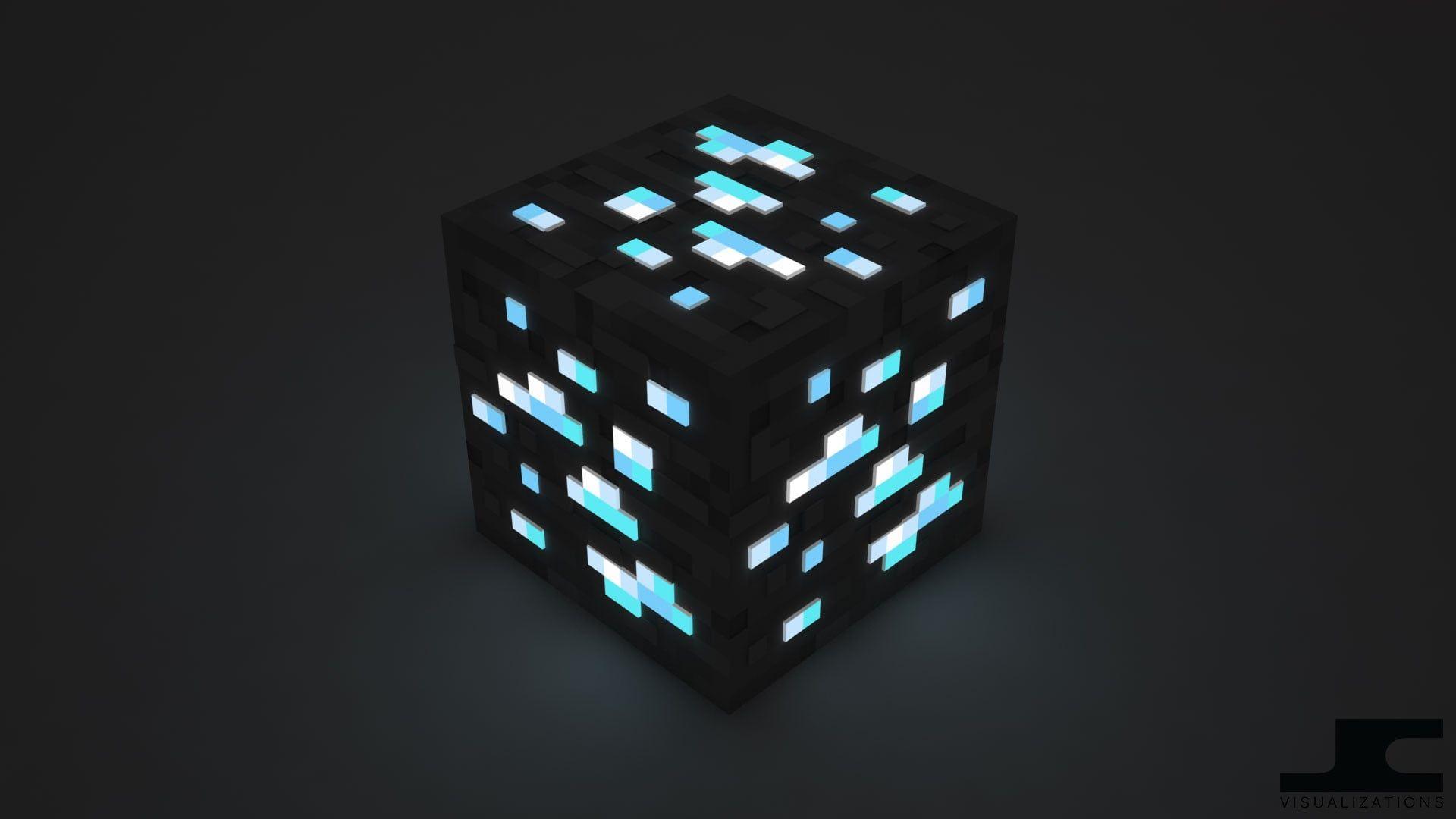 Blue and black Minecraft cube HD wallpaper