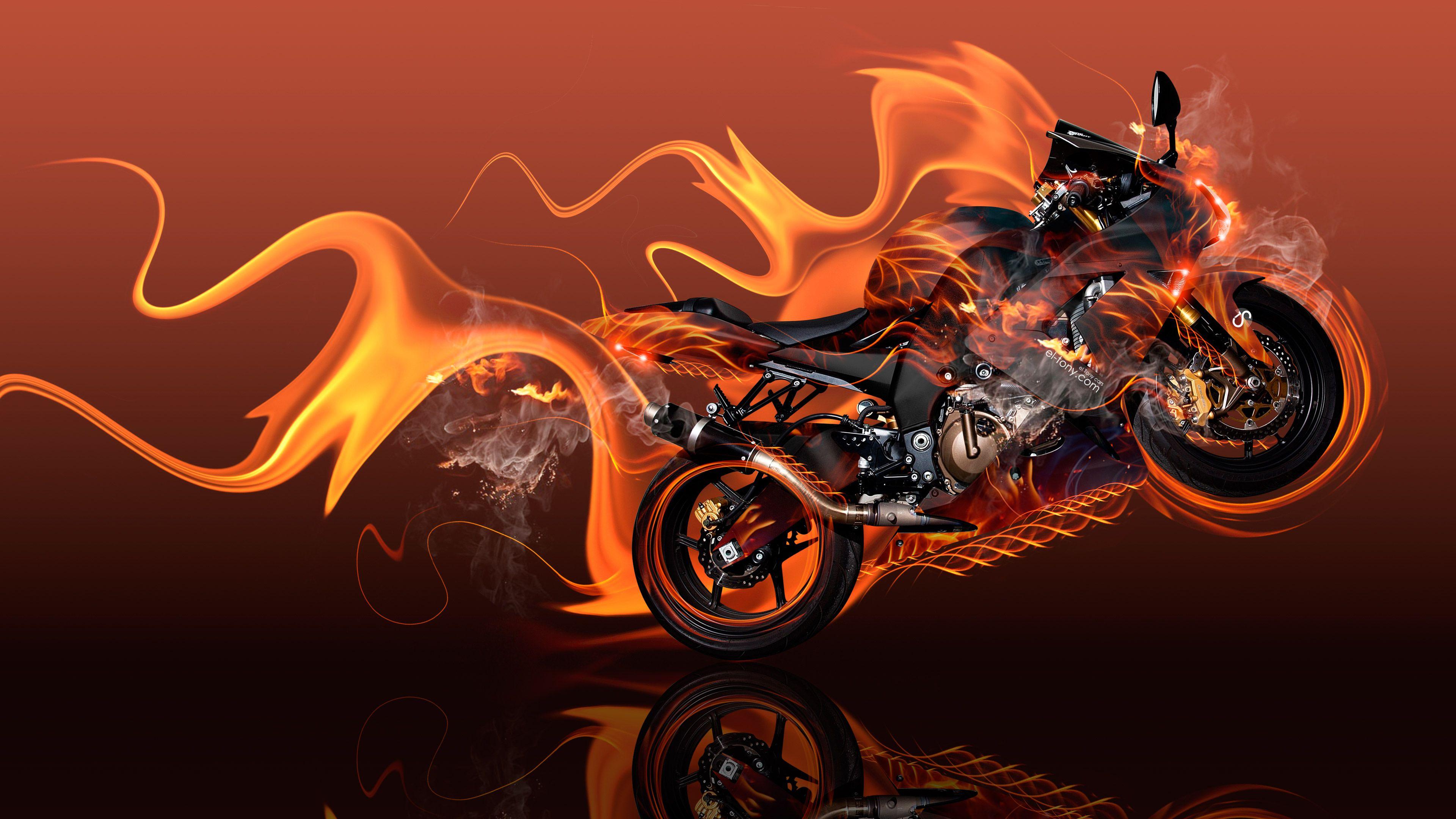 Moto Kawasaki Side Super Fire Abstract Bike 2017 Wallpaper 4K