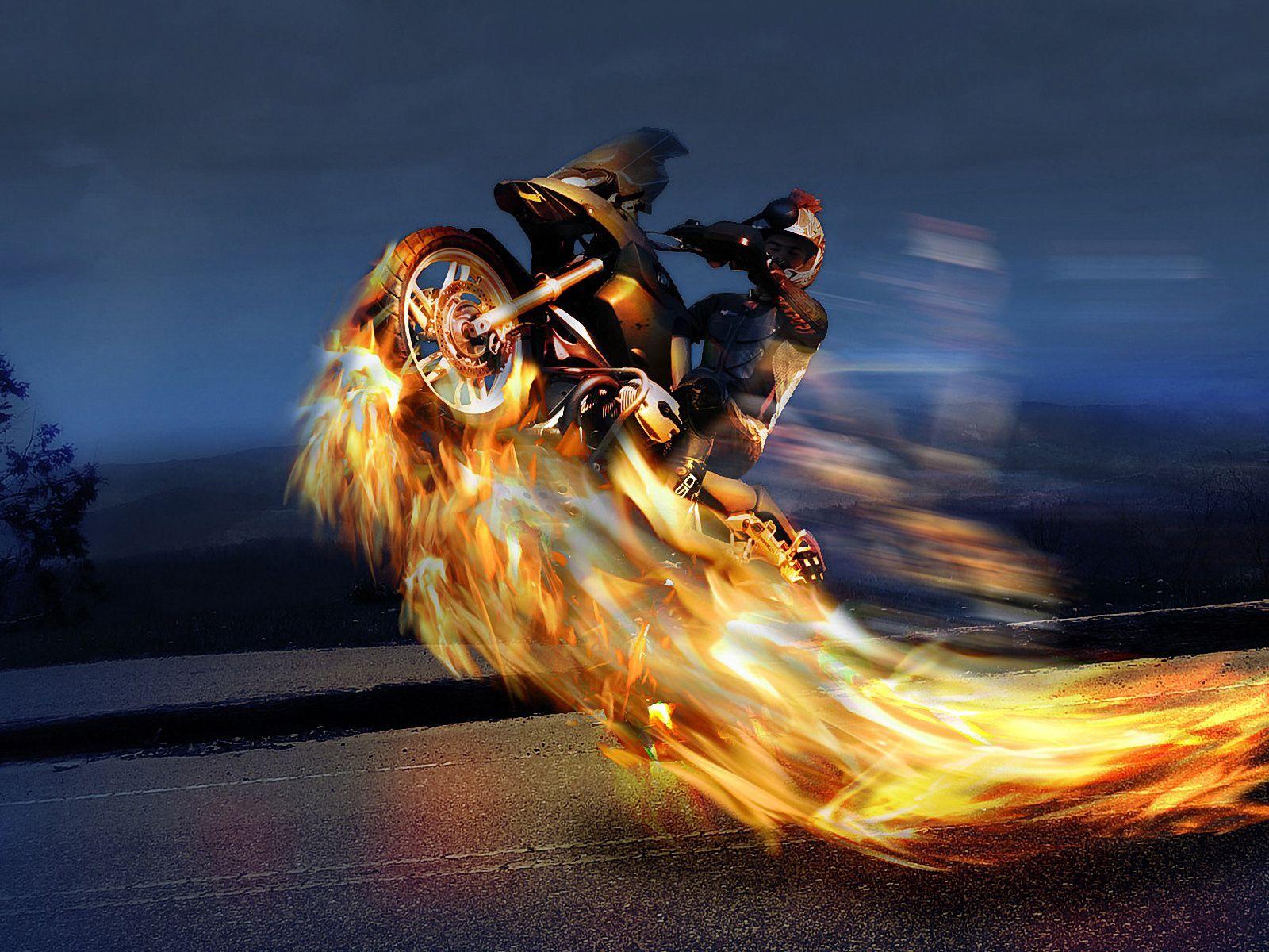 Rider on Fire HD Widescreen Desktop Wallpaper. moto
