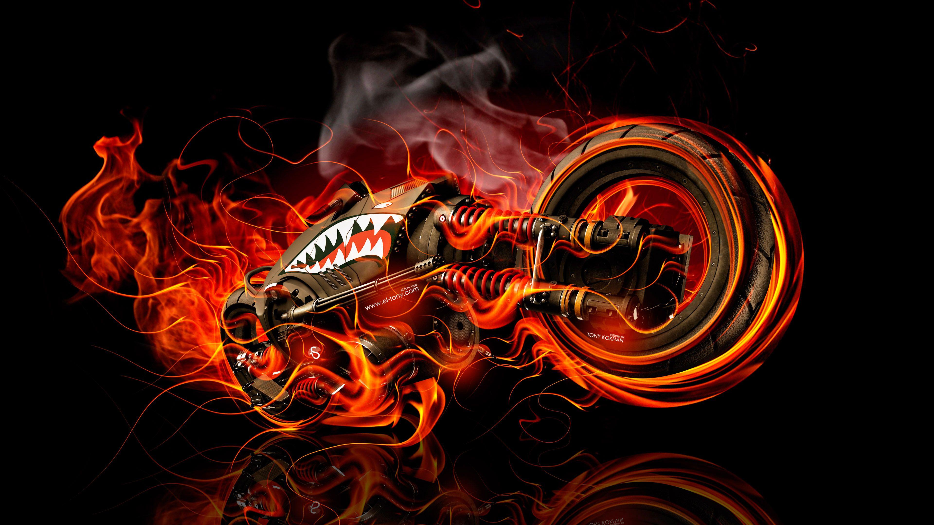 Moto Gun Super Fire Flame Abstract Bike 2016 Wallpaper 4K