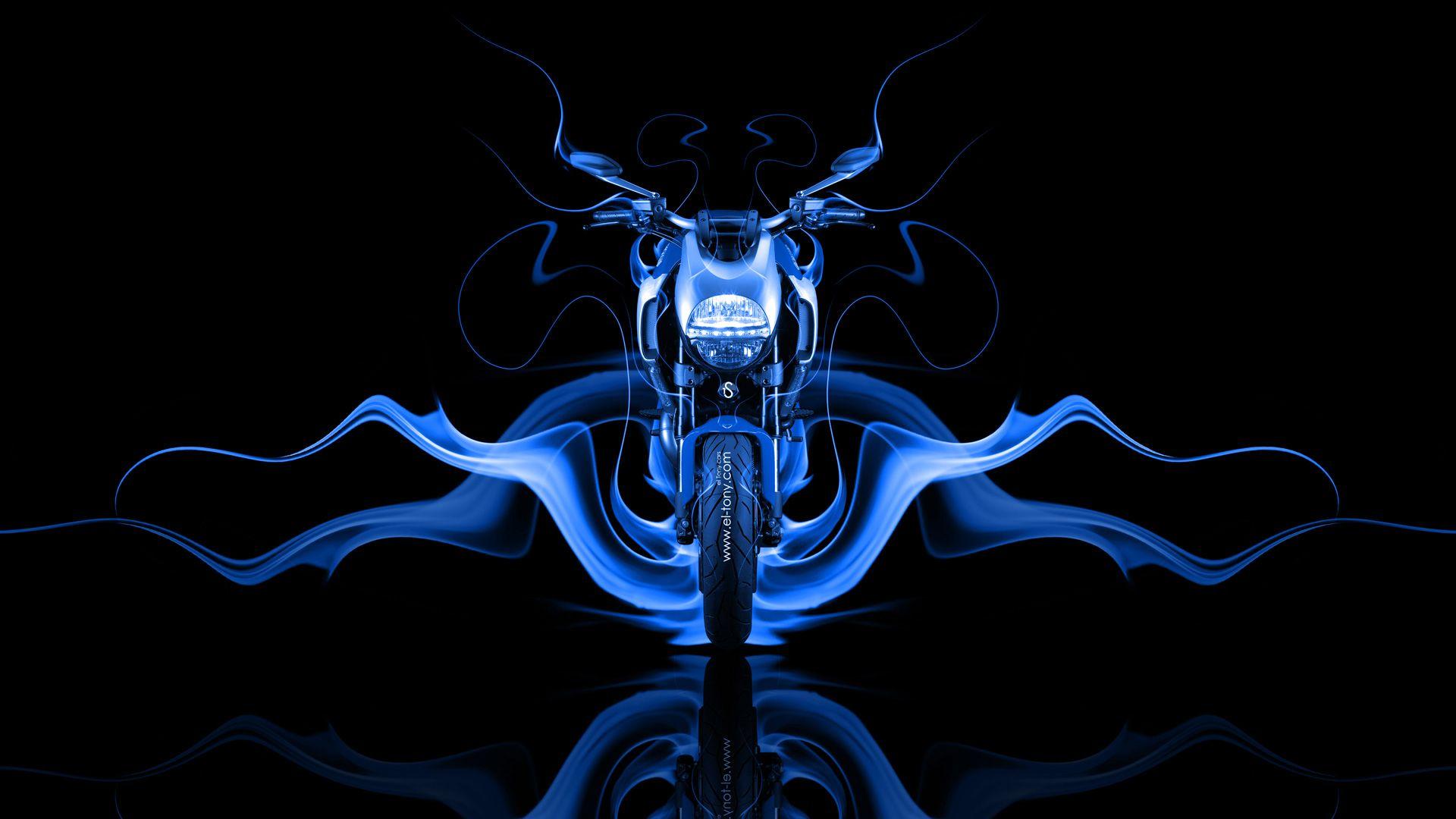 Moto Ducati Diavel Front Blue Fire Abstract Bike 2014 HD Wallpaper