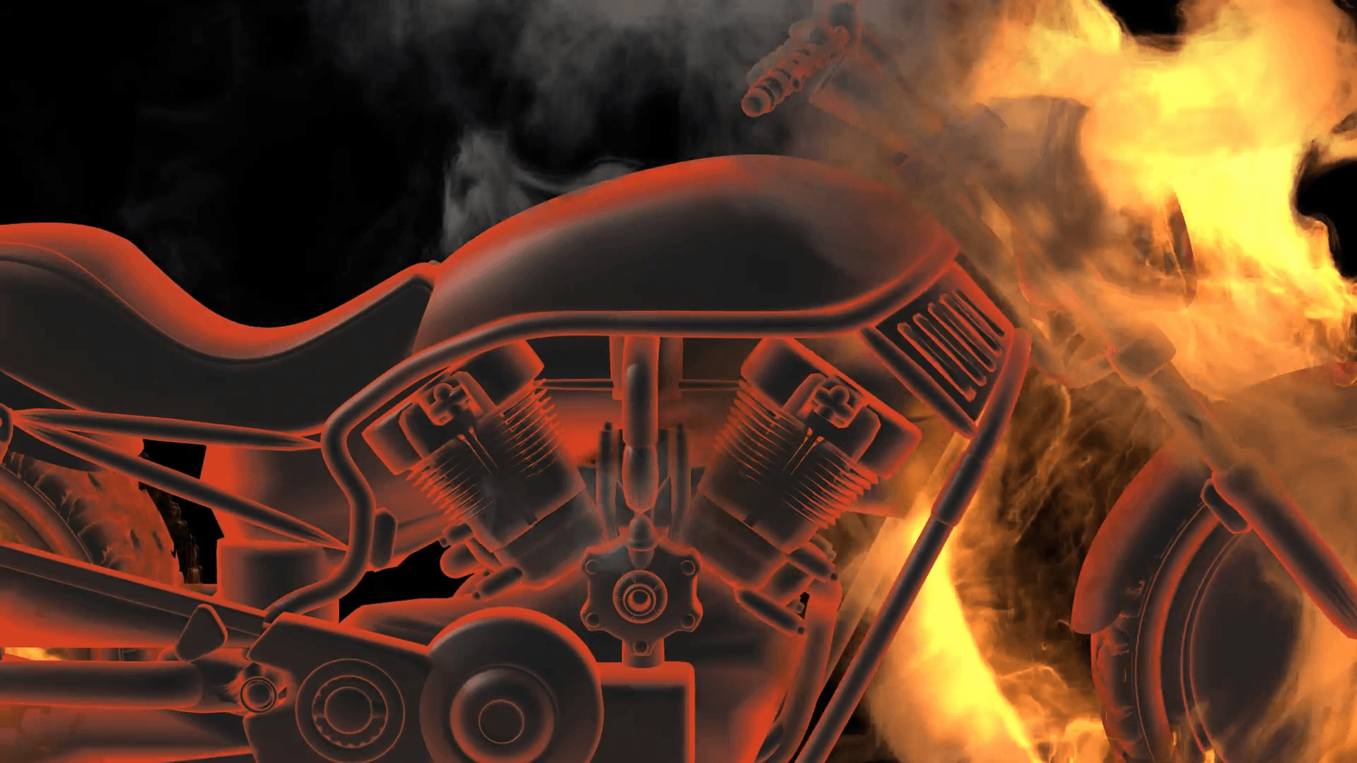 chopper bike in fire rendered in PNG with alpha channel Motion