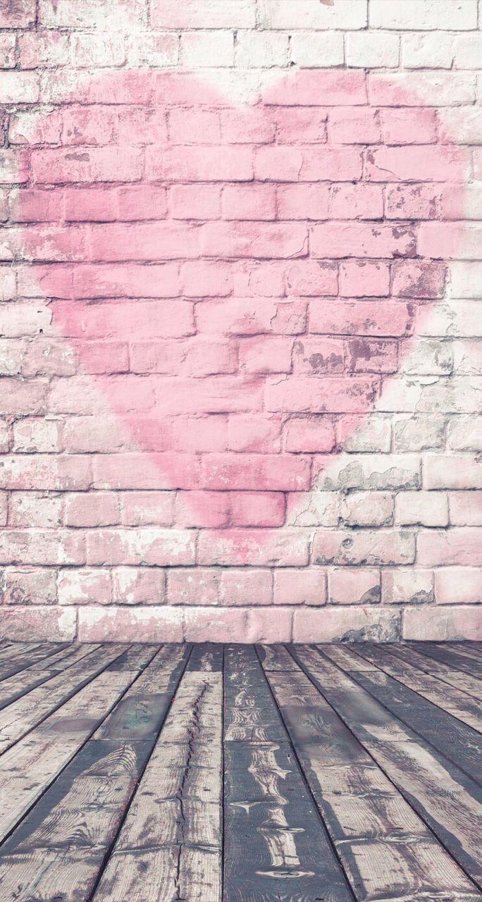 Pink brick wall heart ❤ Download more #Valentine iPhone Wallpaper