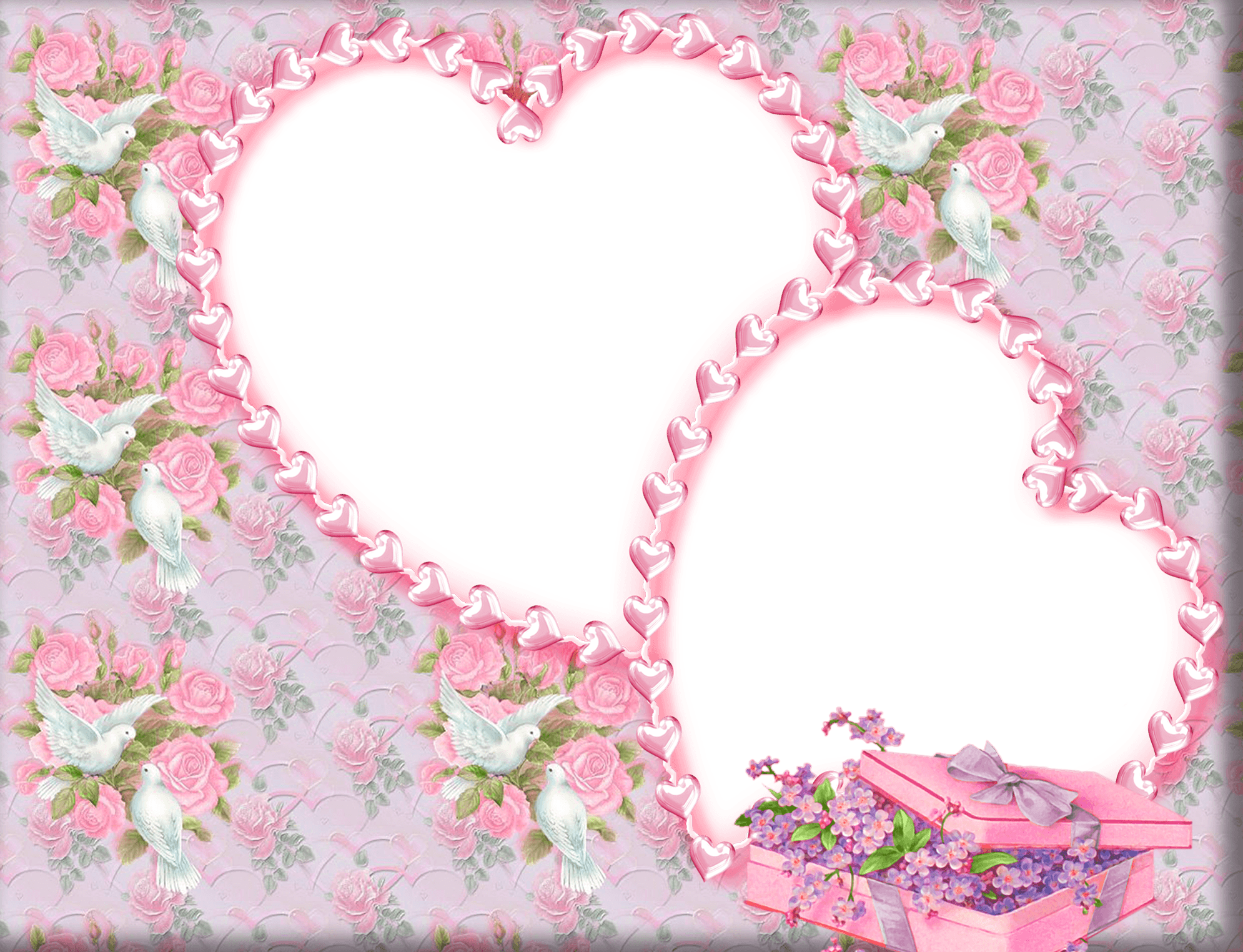 Cute Pink PNG Photo Frame with Doves
