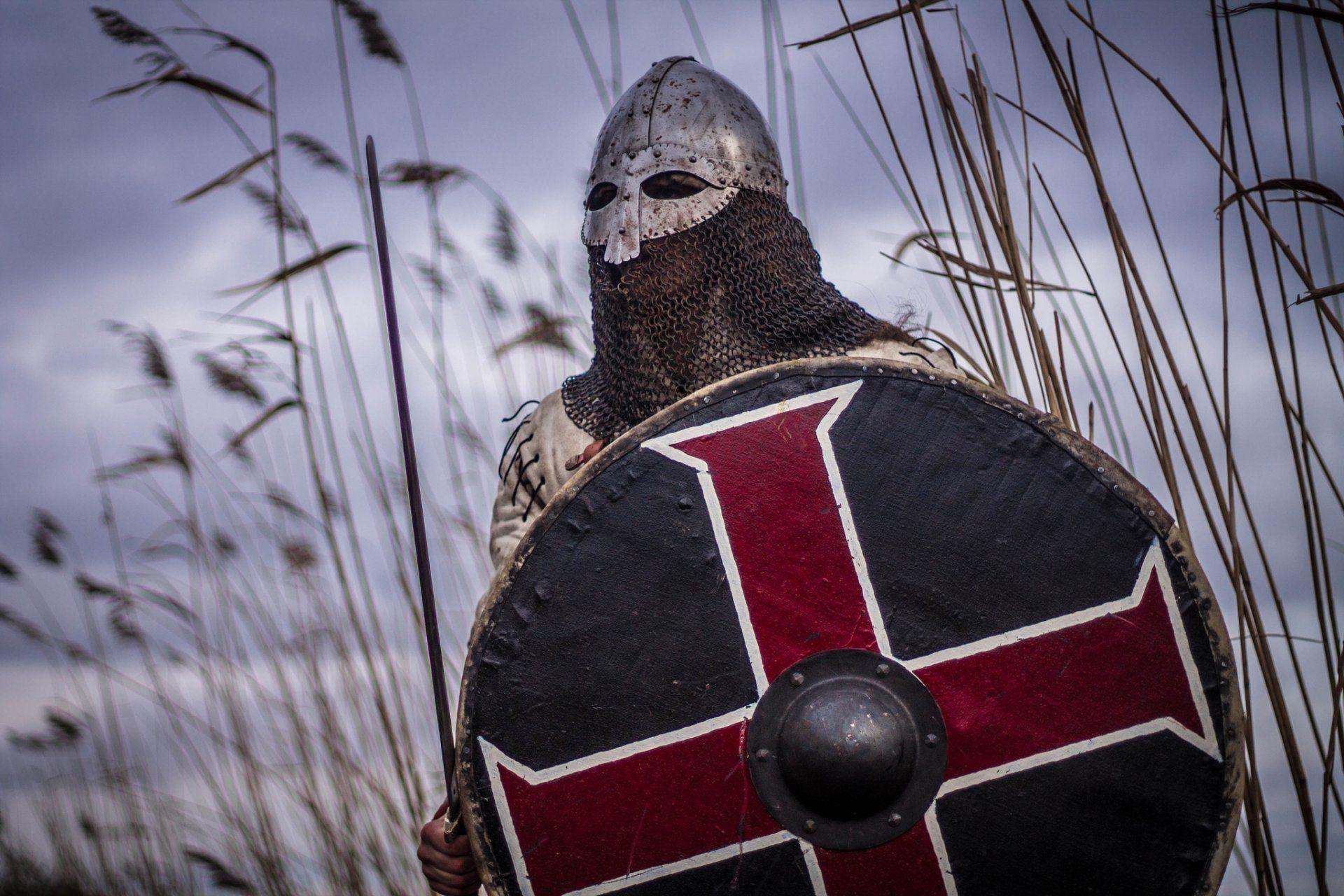 viking warrior helmet mail sword shield HD wallpaper