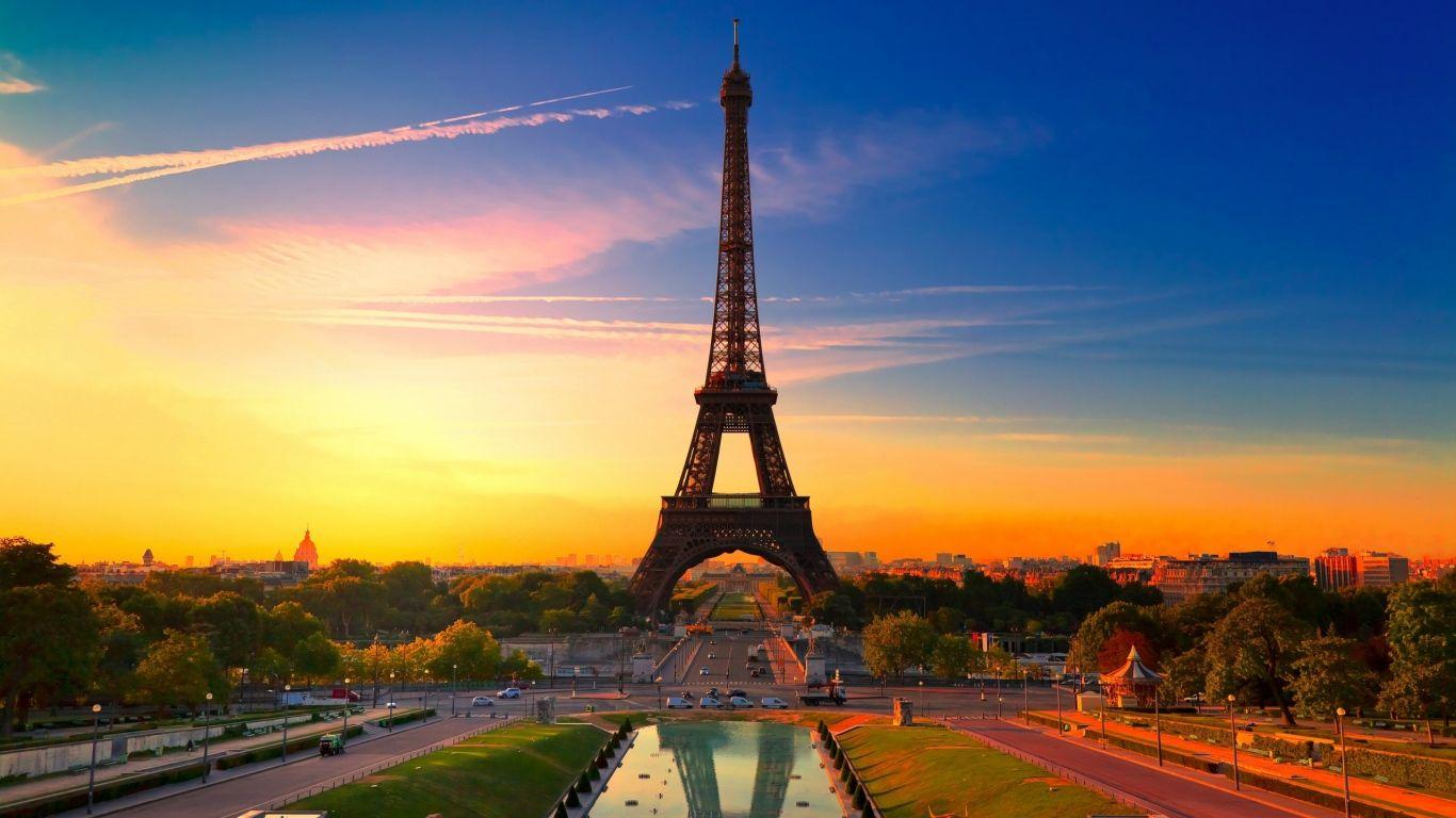 Download HD France Paris Eiffel Tower Sunset Wallpaper