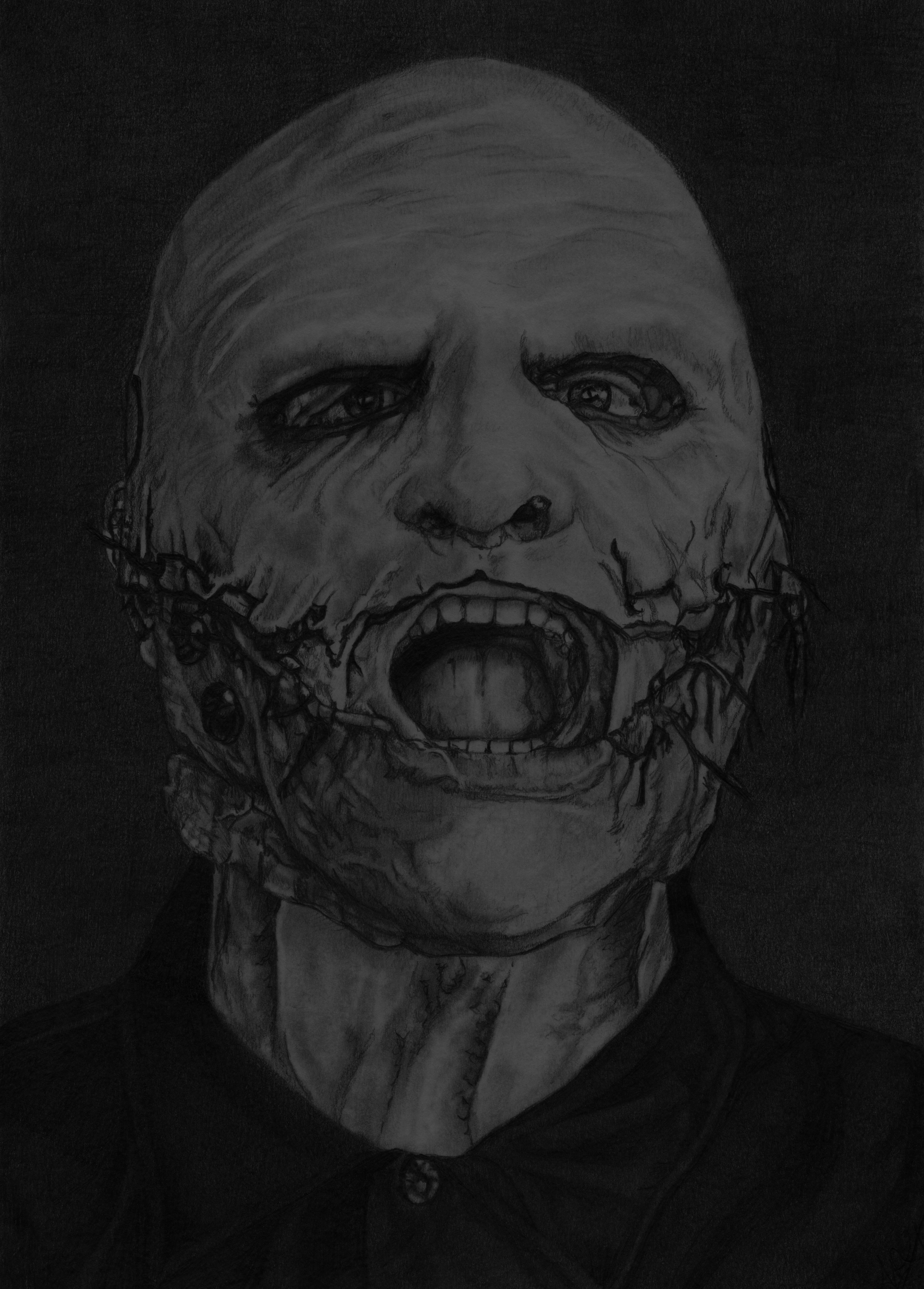 Slipknot, Corey Taylor, mask, pencil drawing. Music