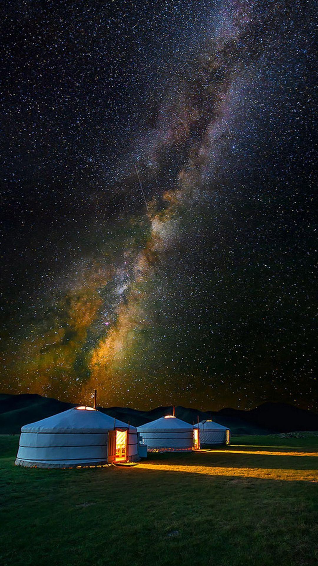 Mongolian Yurt Camp Milky Way Stars #iPhone #plus #wallpaper