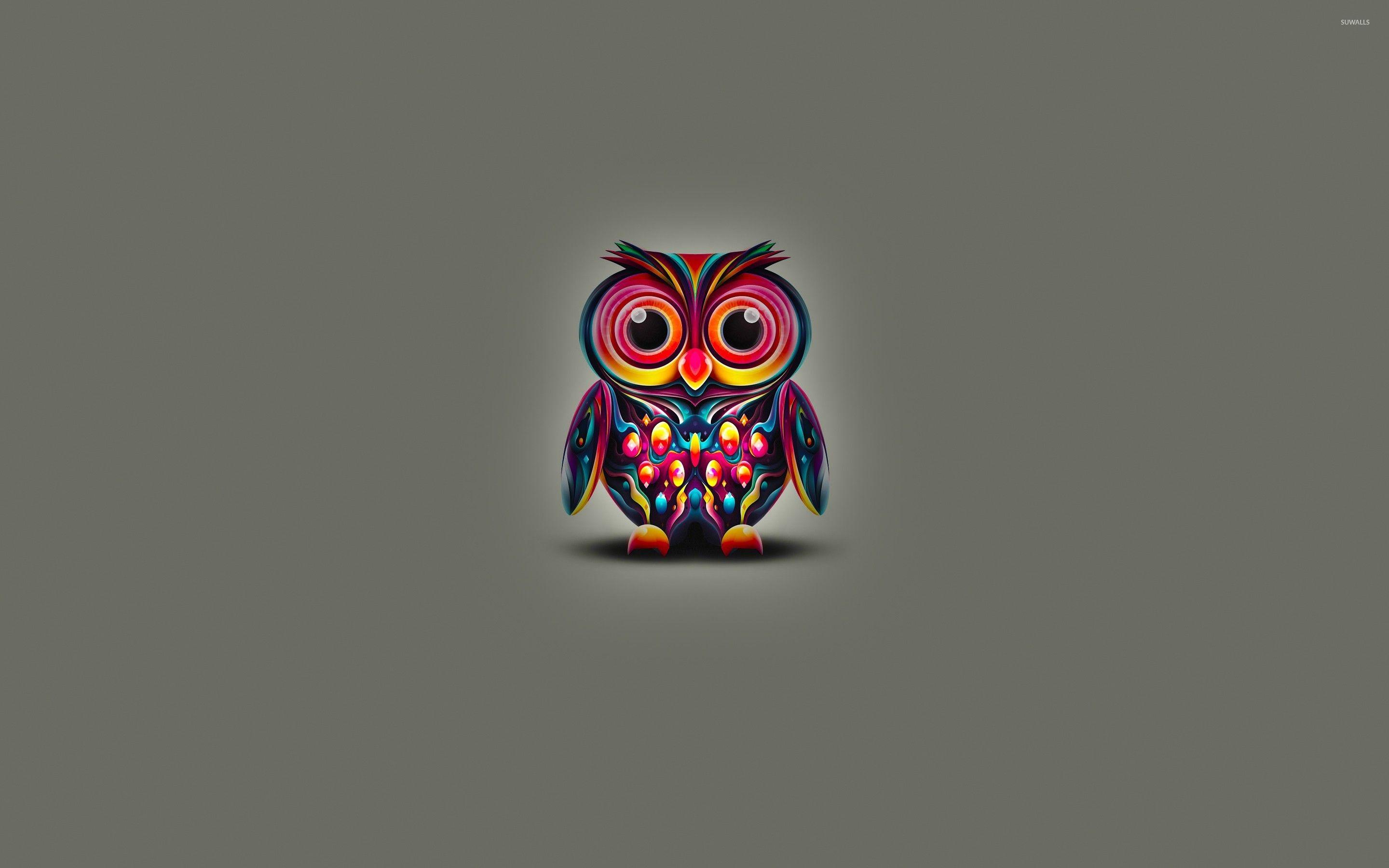 Cute owl with colorful bright feathers wallpaper Art wallpaper