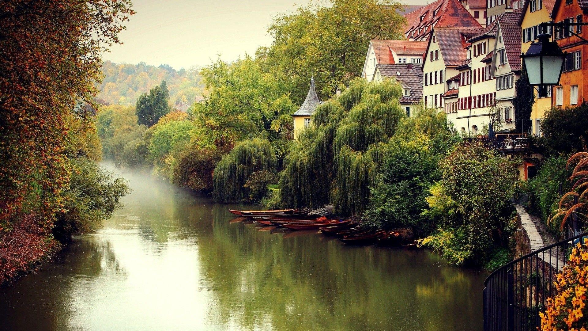 Rivers: Boats Tbingen Tubingen Town Deutschland River Fog Wonderful