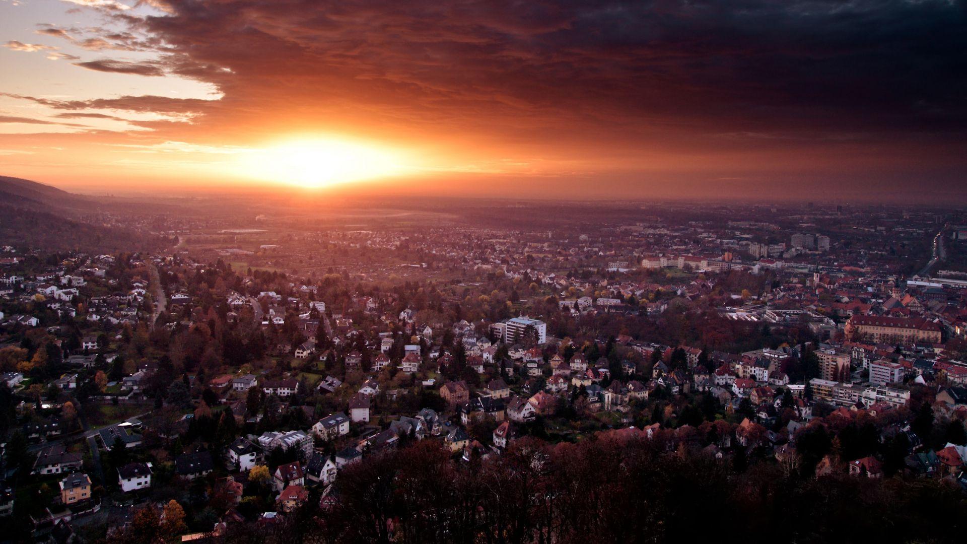 Download Wallpaper 1920x1080 germany, sunset, city, end of day Full