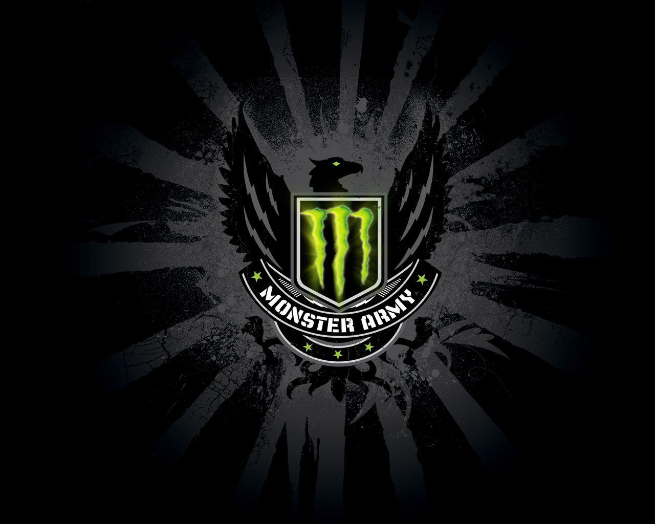 Download desktop wallpaper Monster Army logo with a black eagle