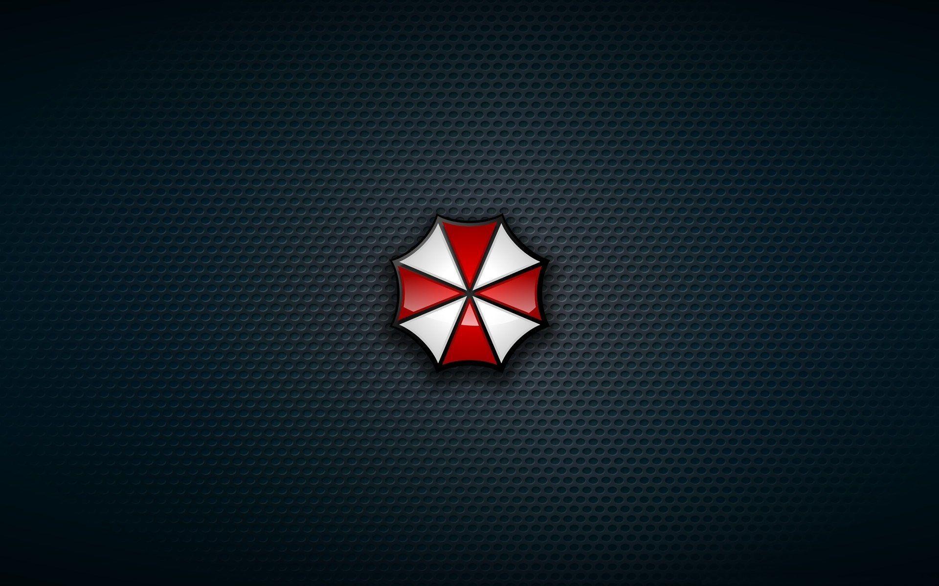 Umbrella Corporation Red White Logo Carbon Pattern Desktop Wallpaper