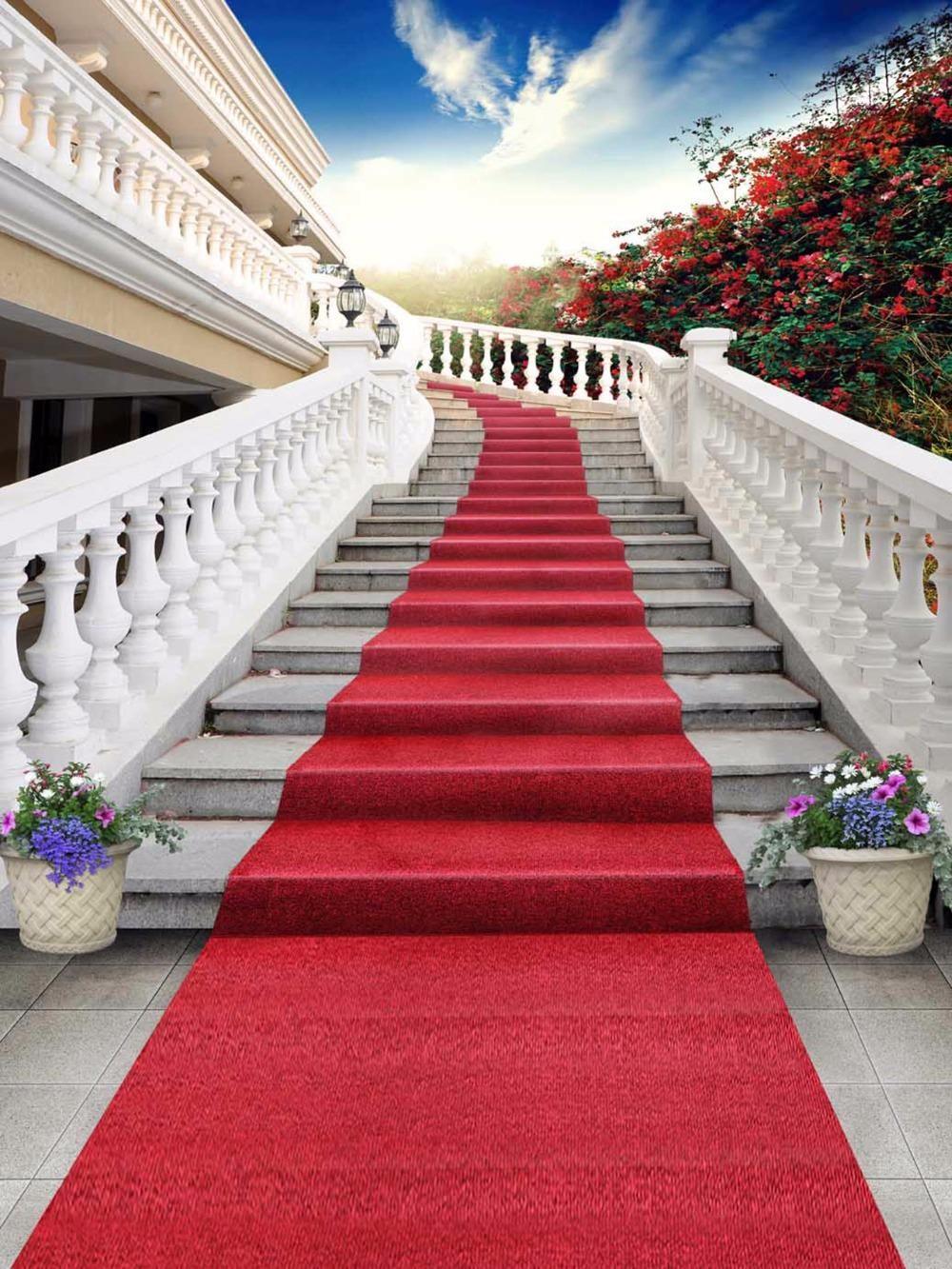 Outdoor Staircase Wedding Backdrops Red Carpet Blue Sky Red