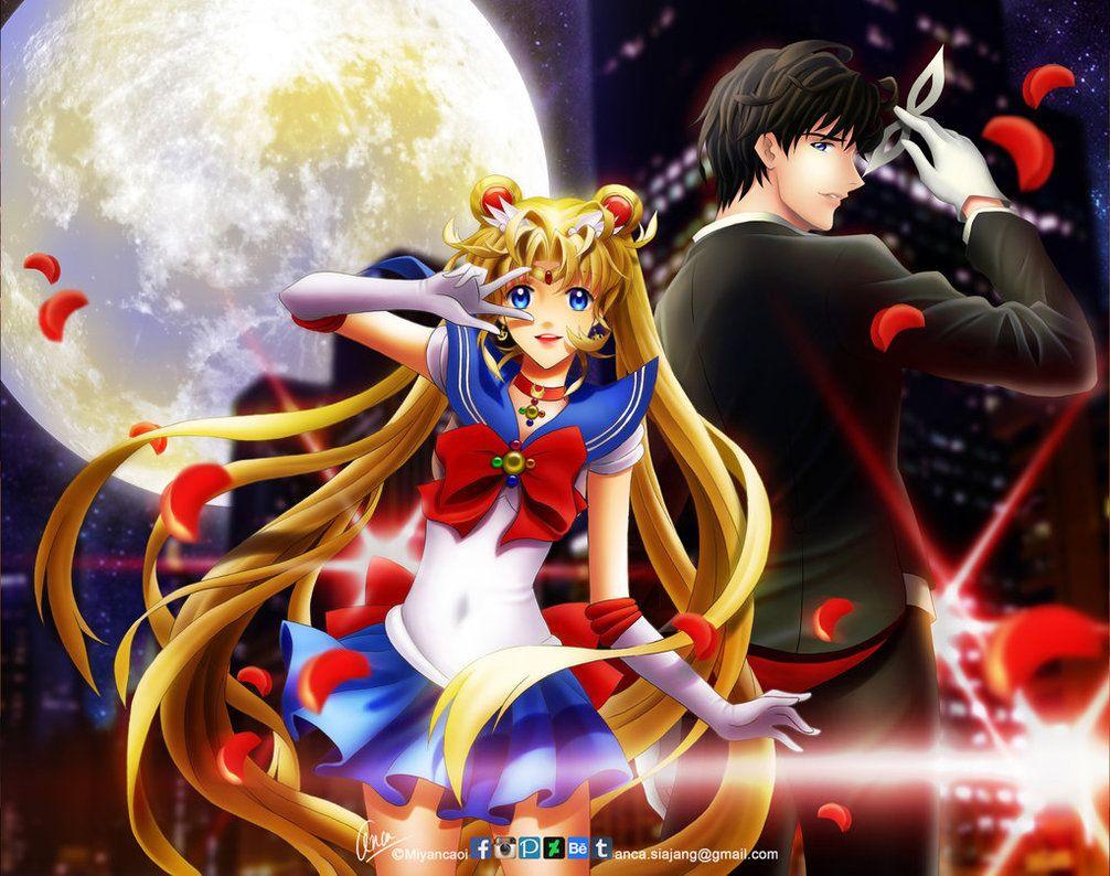 sailor moon and tuxedo mask wallpaper kissing