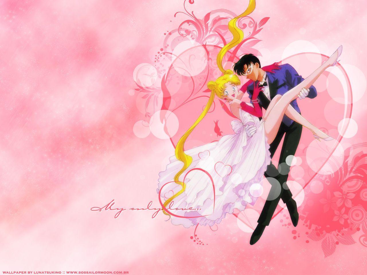 sailor moon and tuxedo mask wallpaper kissing