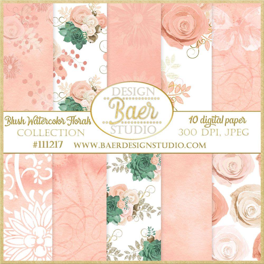 Pink Roses Background Digital Paper, Succulent Digital Paper, Blush