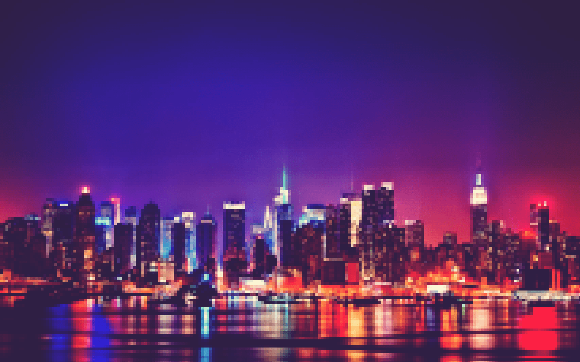 New York City Colorful Night Skyline Free Wallpaper HD