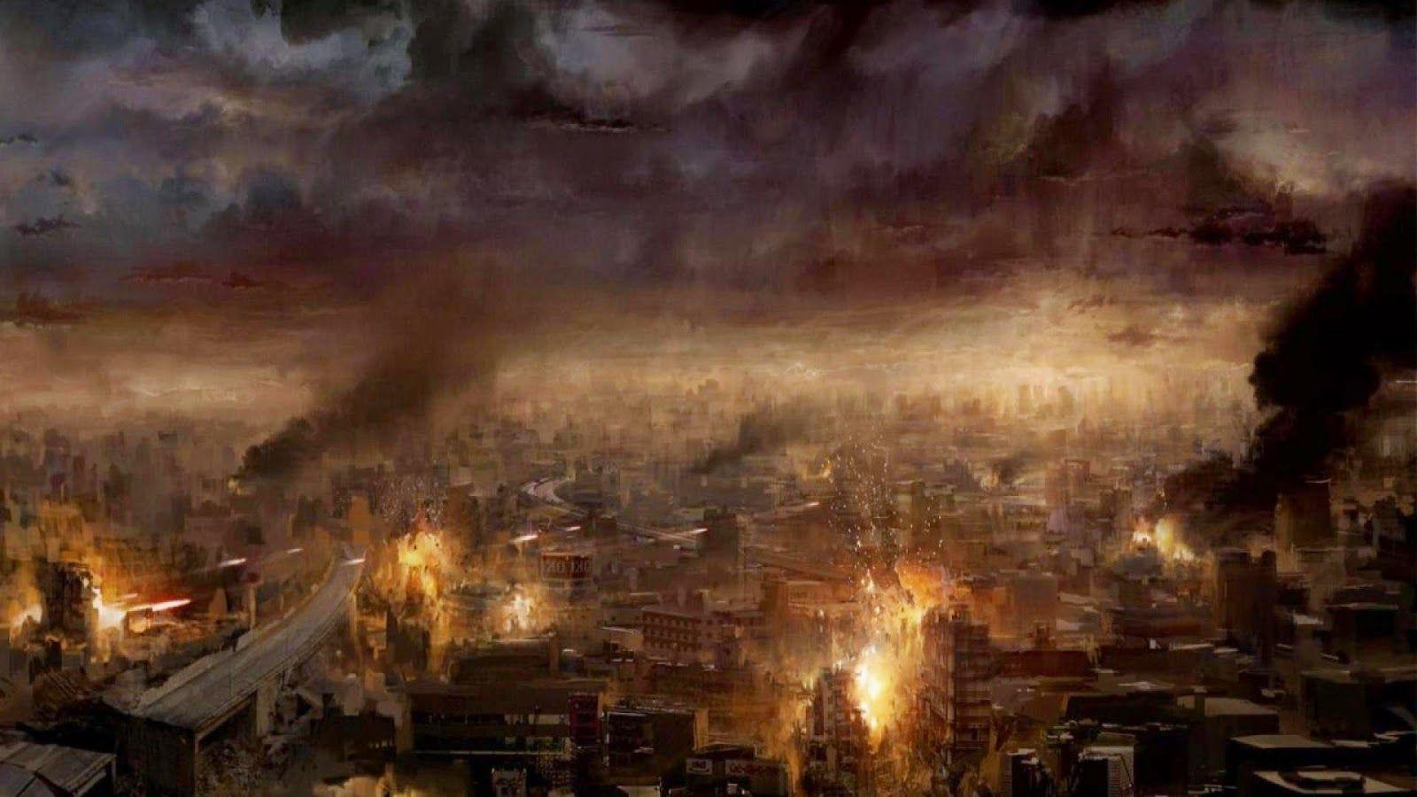 Ruins Burning City Apocalypse Artwork Hd Wallpaper Hq 1440x900 Art