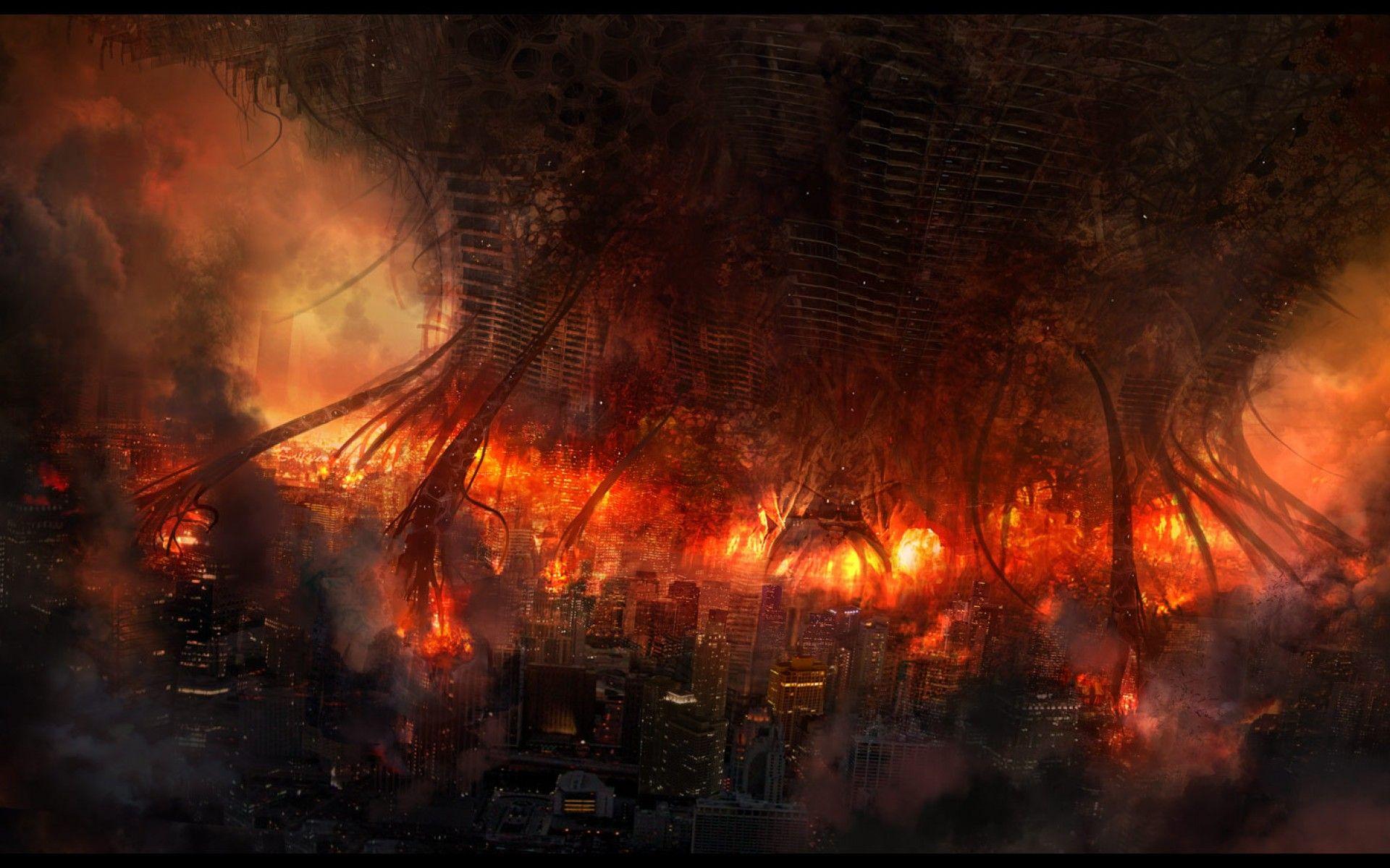 ScreenHeaven: Philip Straub apocalyptic artwork burning cityscapes
