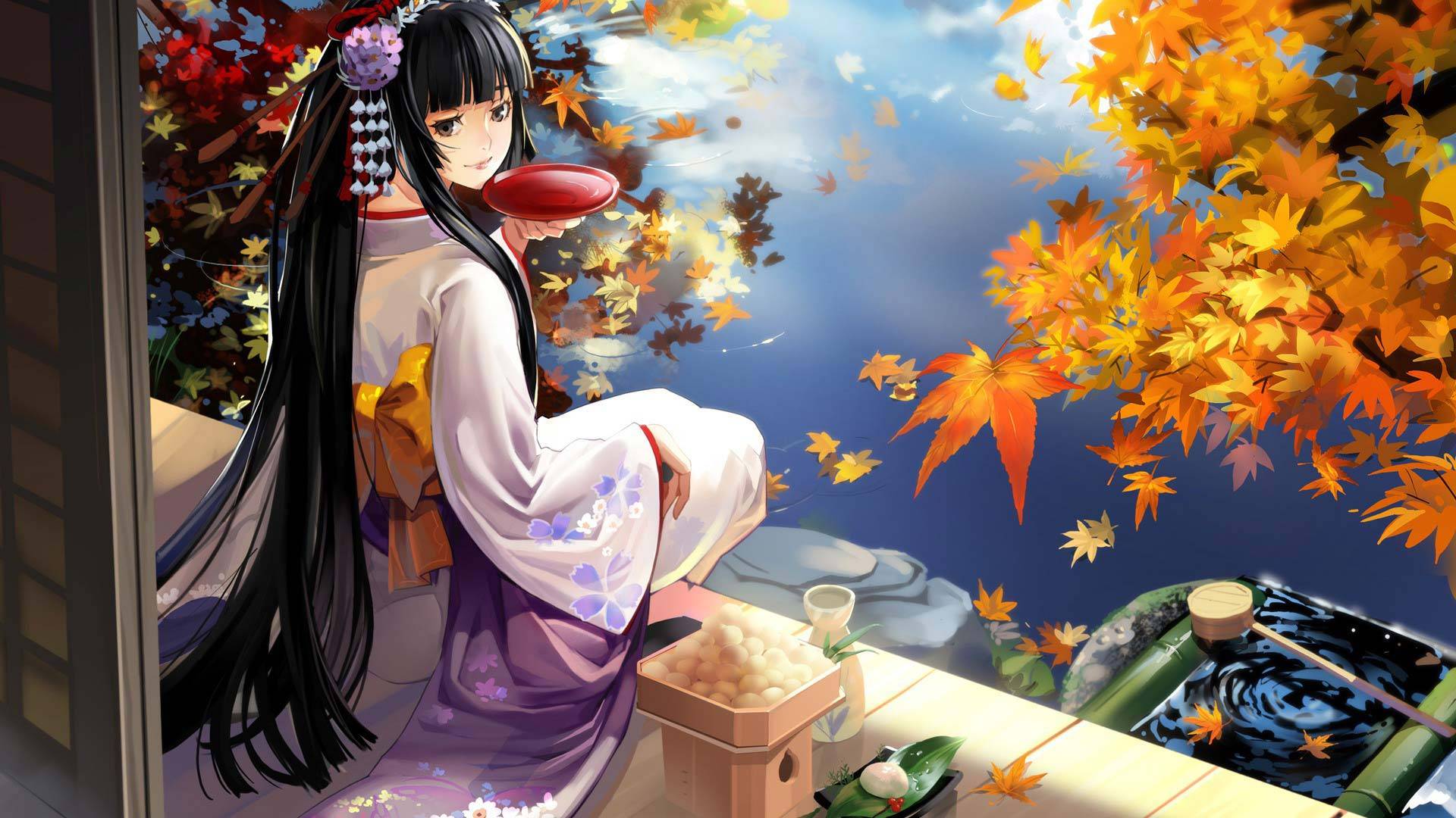 Anime Girl With Kimono Dress. HD Wallpaper Collection