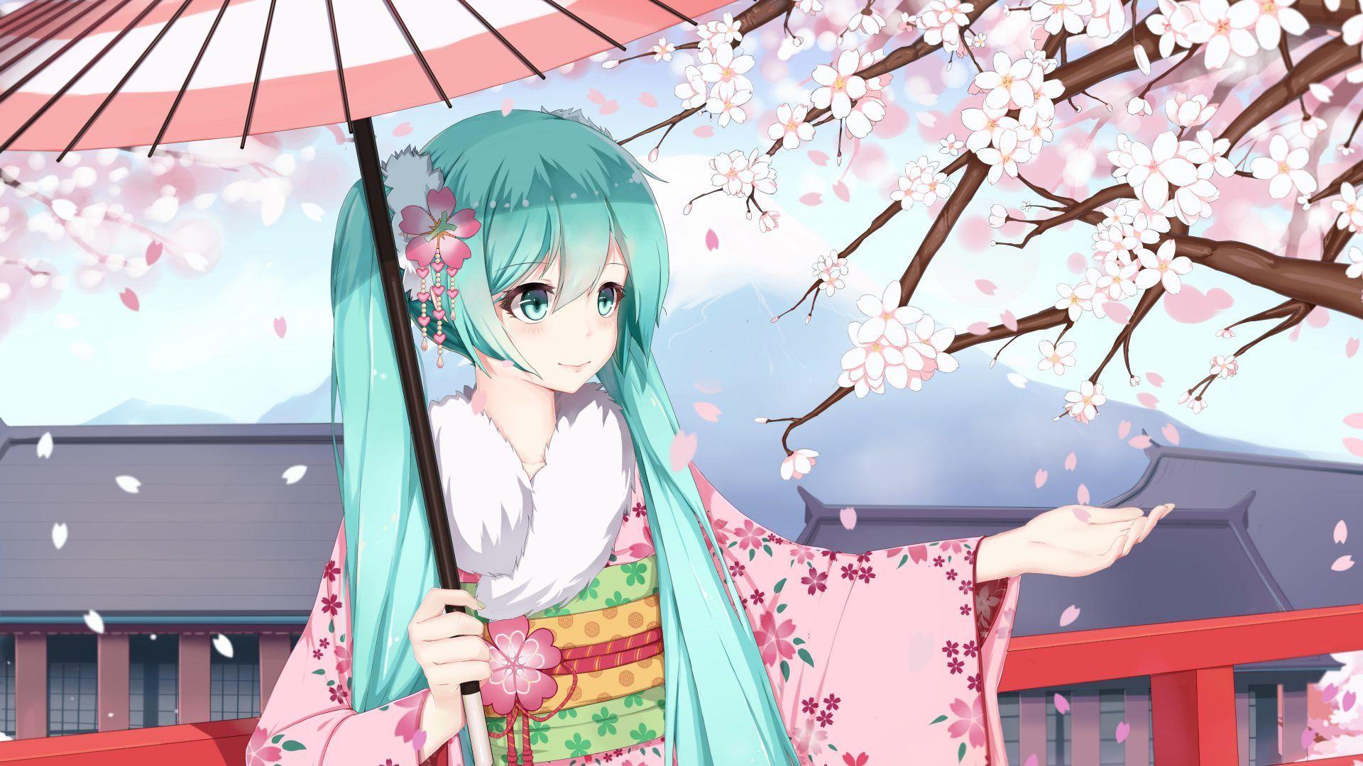 Anime Kimono Girl 4K tải xuống hình nền