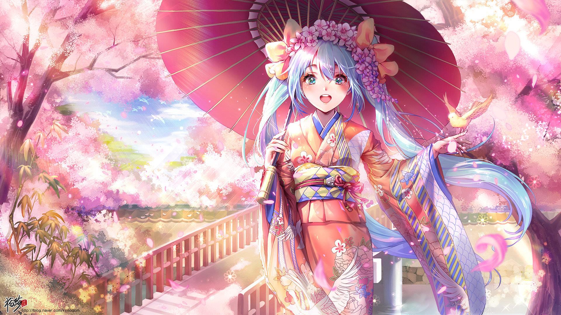 Anime girl in Kimono wallpaper 1920x1080 Full HD 1080p