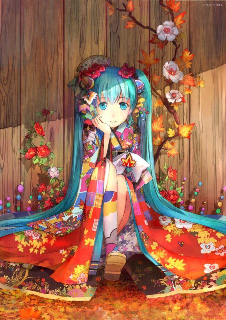 Anime Girl Kimono Cat Art 4K tải xuống hình nền