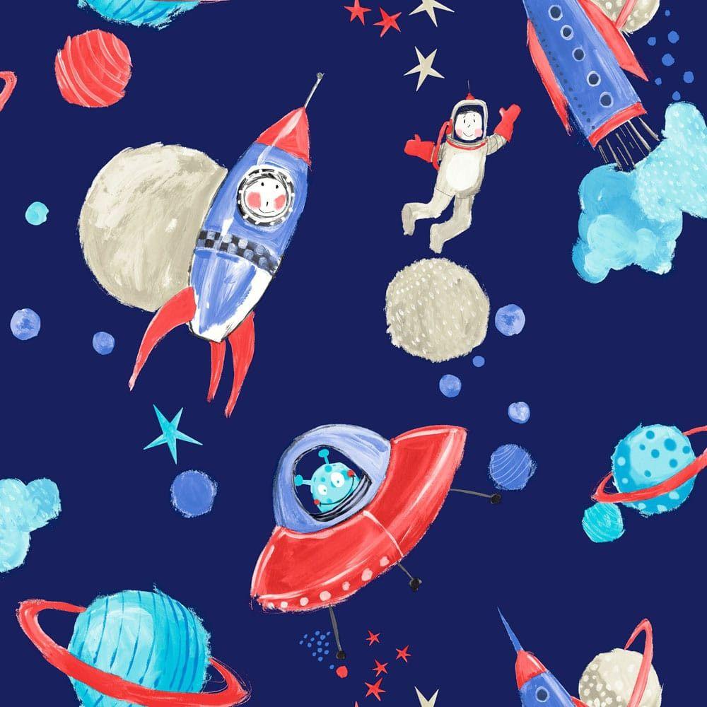 Kids Wallpaper Boy ufo astronaut glitter blue 668000