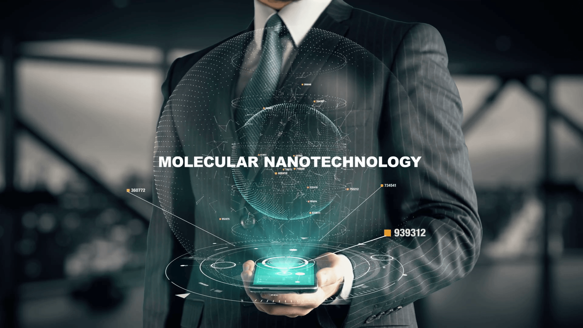 Molecular Nanotechnology with hologram businessman concept Stock