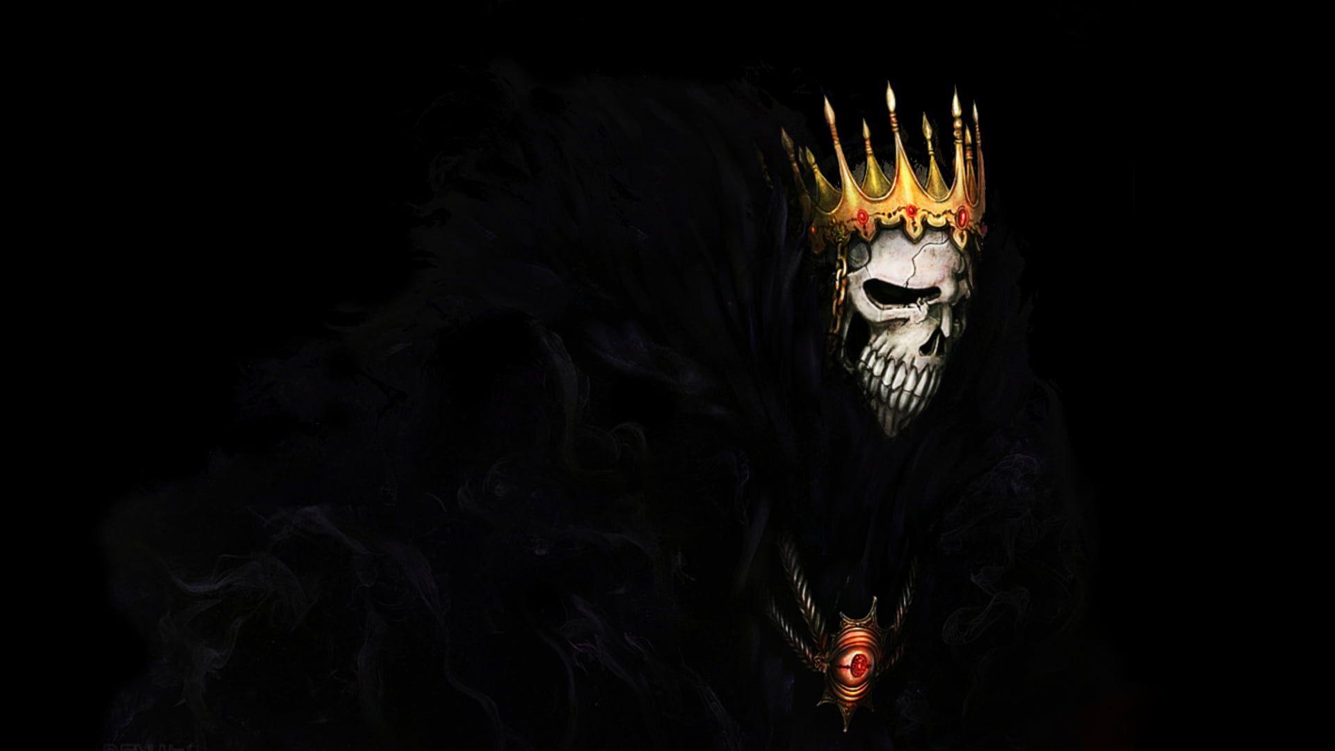 Digital art of skull wearing crown HD .wallpaperflare.com