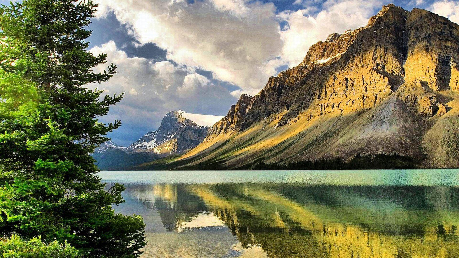 Lakes: Lake Trees Clouds Reflection Mountain Sunny Sky Wallpaper