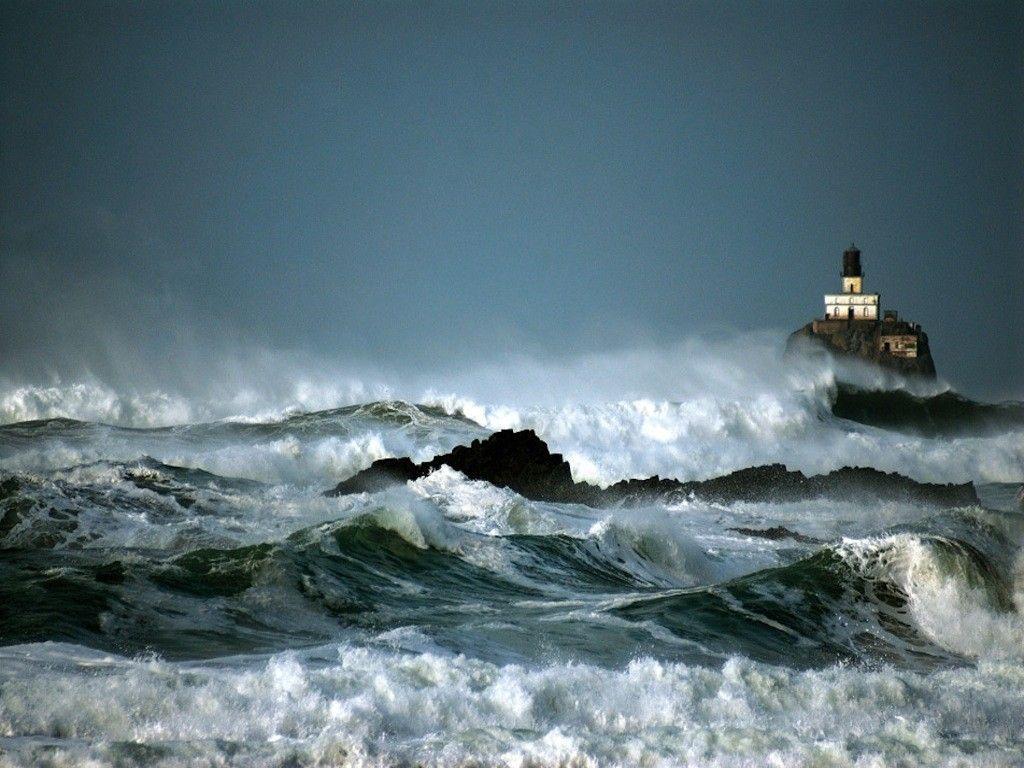 Lighthouses: Tillamook Lighthouse Oregon Coast Ocean Storm Waves Sea