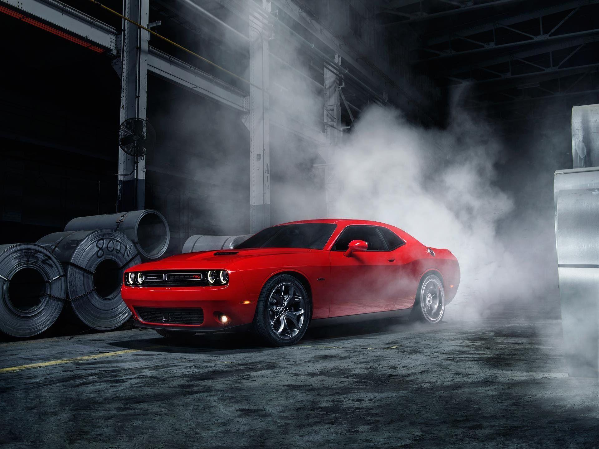 dodge challenger american muscle car smoke red front ligth HD wallpaper