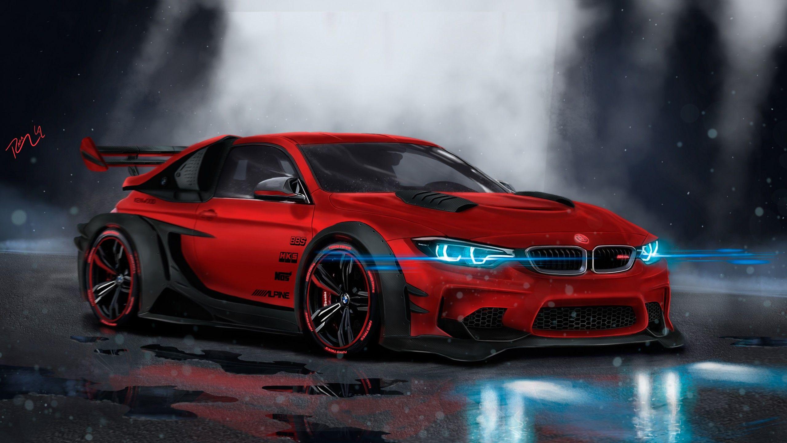 Wallpaper BMW M Custom, CGI, Neon, Sport car, HD, 4K, Automotive