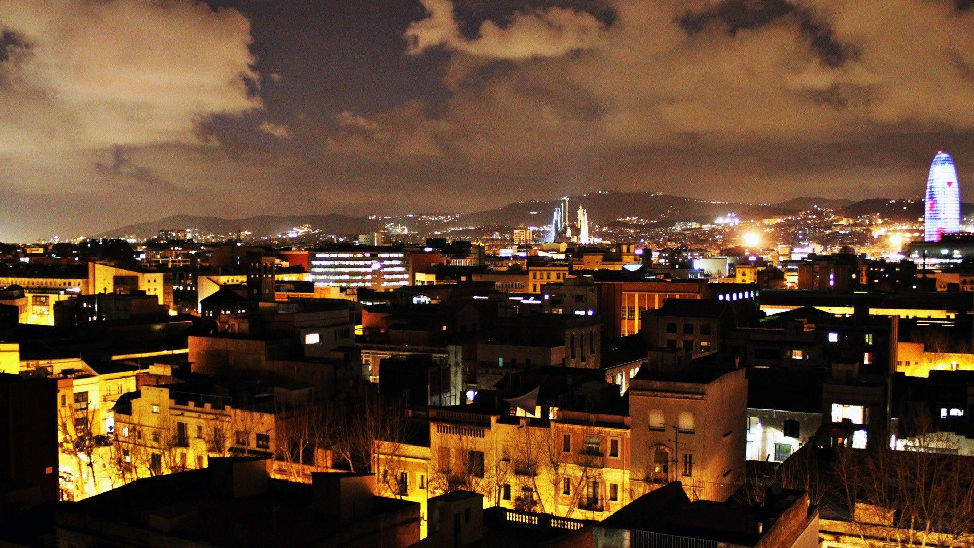 Wallpaper, city, night, barcelona, background