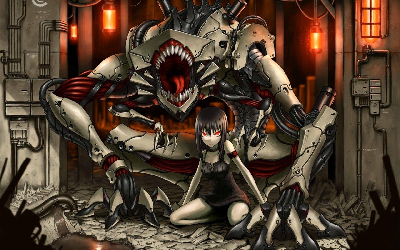 pixiv red eyes gia artist mechanical creature anime