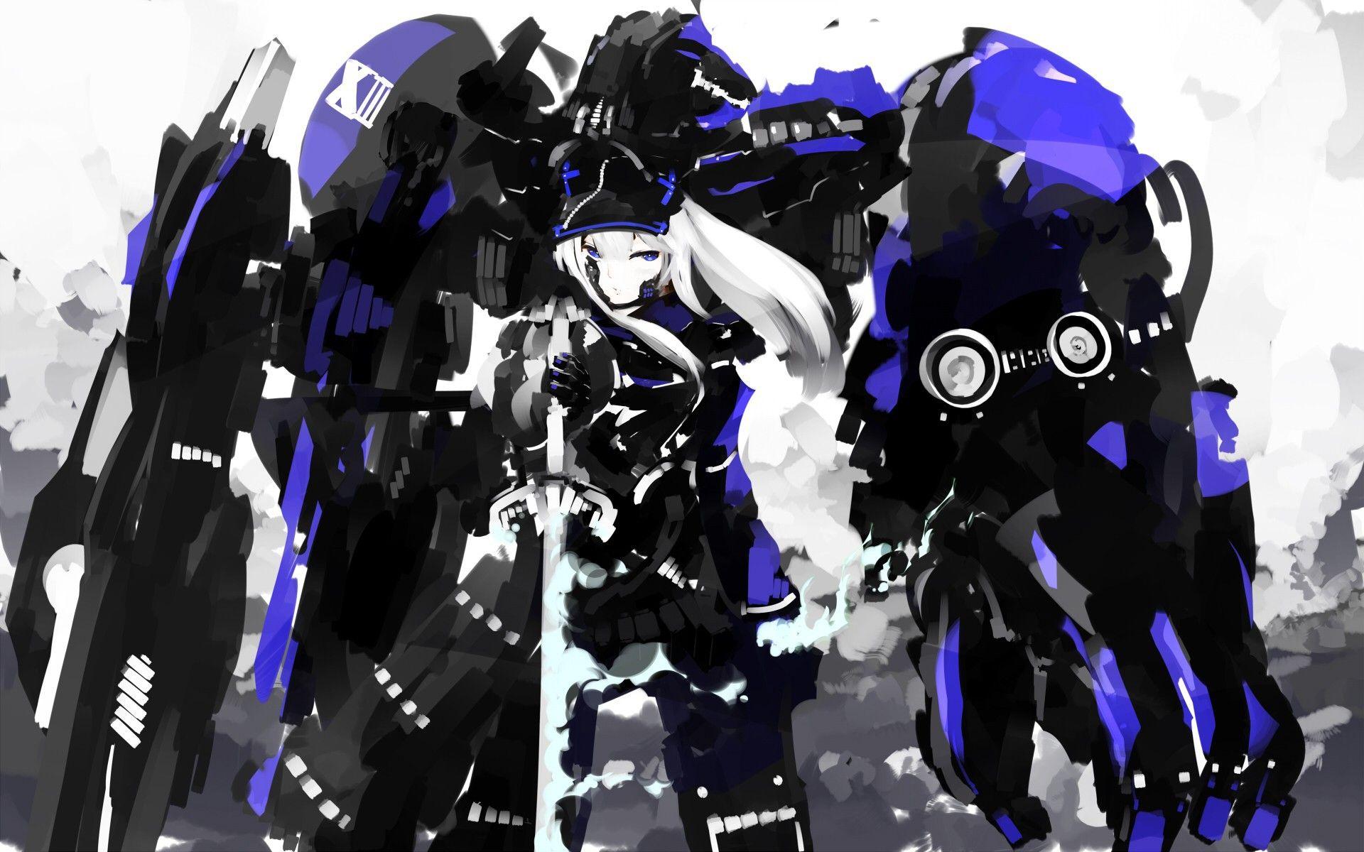 Anime girl and blue robot wallpaper and image