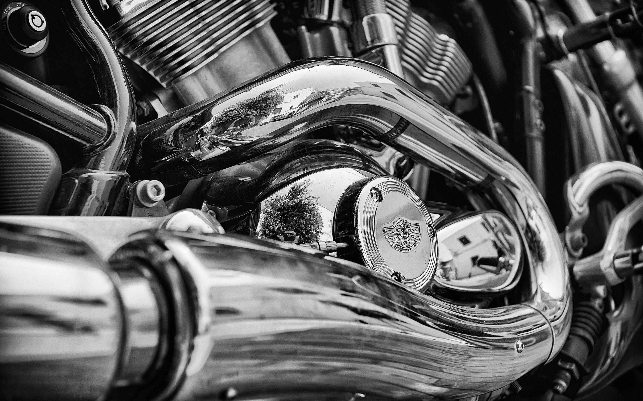 Harley Davidson Motorcycle Chrome Metal BW HD wallpaper. cars