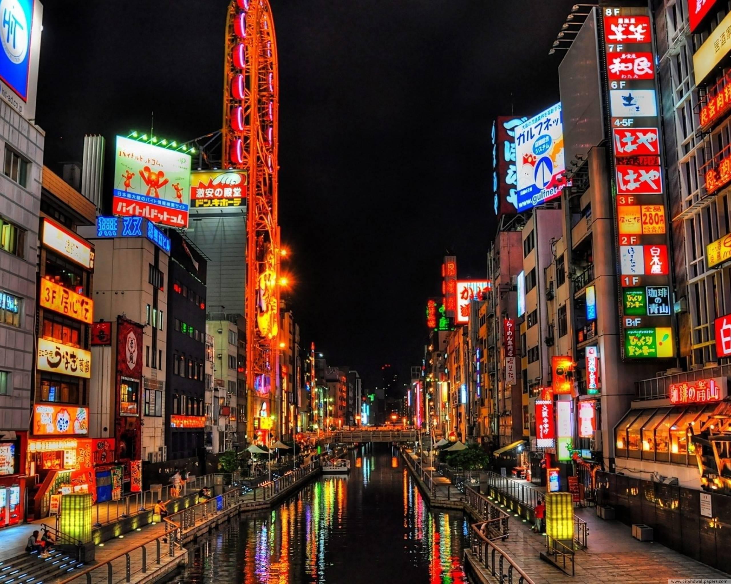 Street lights Osaka city walking tour in Japan
