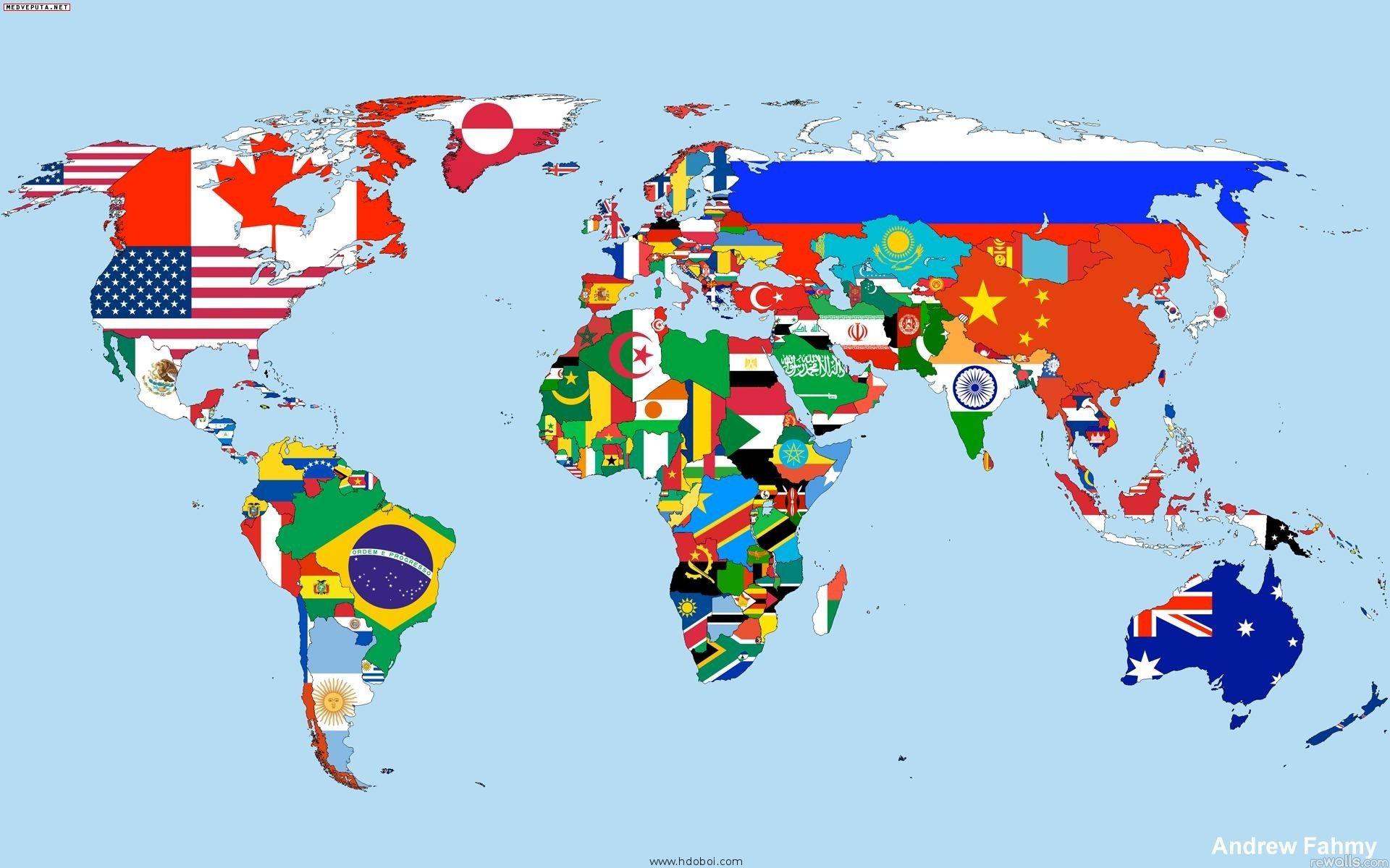 Flags on the world map wallpaper and image, picture